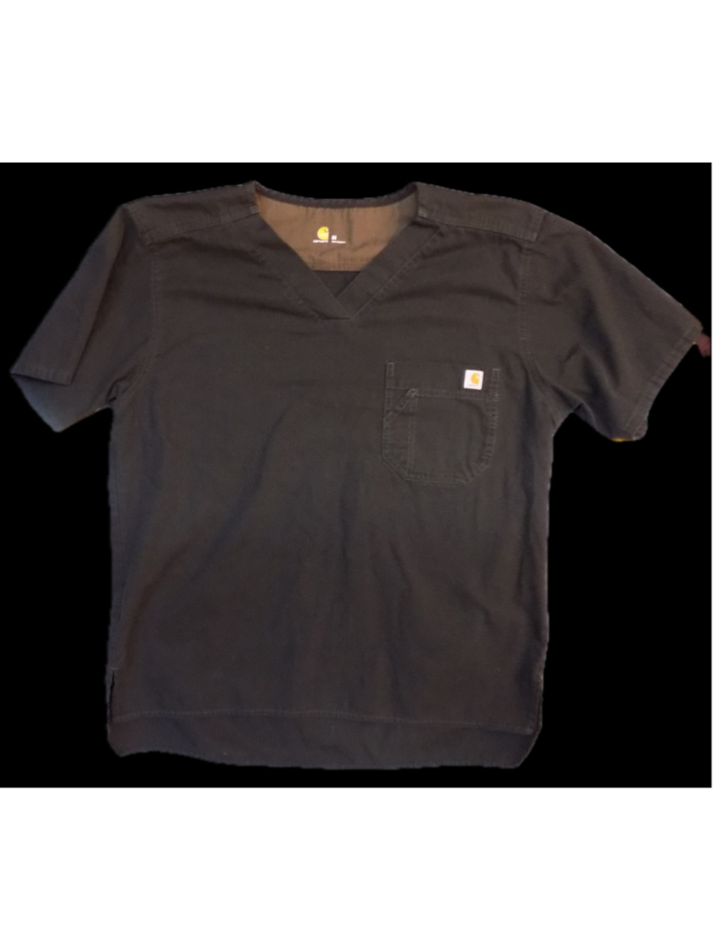Women's Carhartt Scrub Top Size M Black Brown V-Neck Short Sleeve